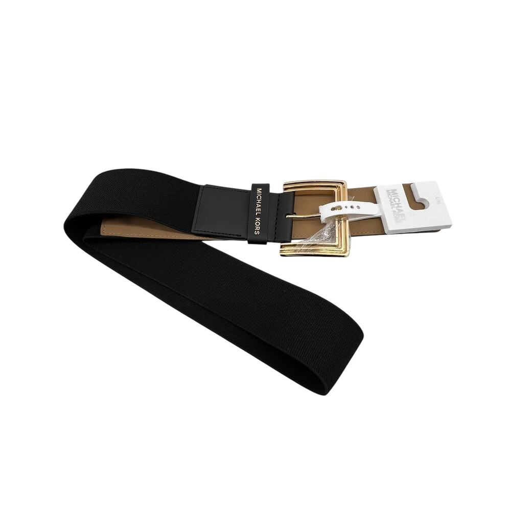 MICHAEL Michael Kors Belt Size L XL NEW Black Gold Hardware Elastic Leather